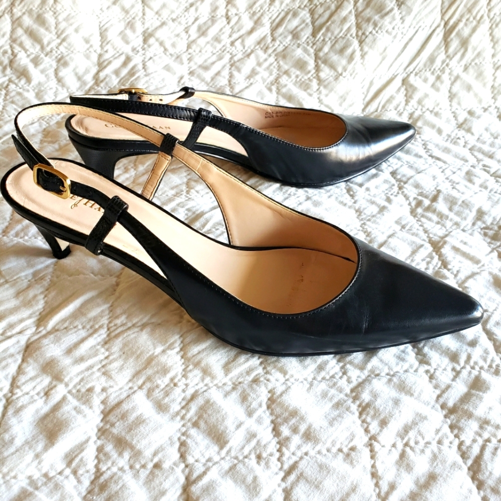 Cole Haan Black Slingback Kitten Heels